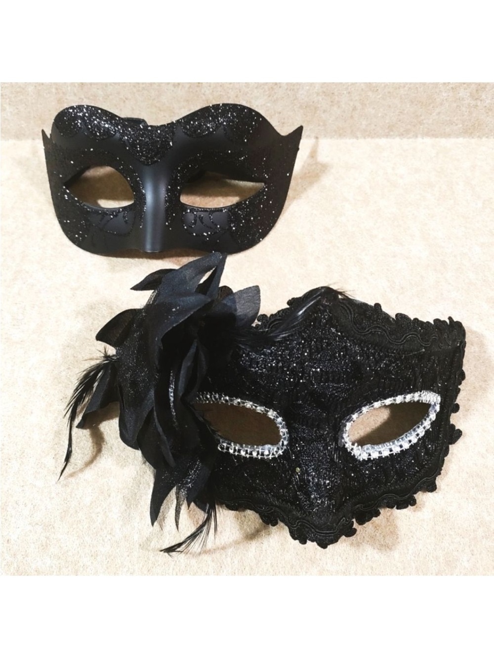 Venetian His and Hers Masquerade Couples Black Mask Set new